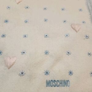 Moschino Cream with Blue and Pink Accents. Wool Scarf MOSCHINO. MADE IN ITALY. A